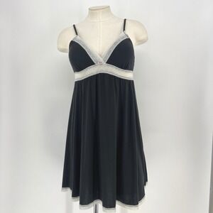 Victorias Secret Black Lace Trim Babydoll Nightie Chemise Large Y2K Fairy Grunge